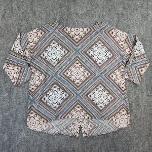 J Jill Top Womens Large Geometric Diamond Button Back 3/4 Sleeve Casual Blouse